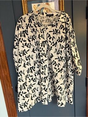 Beulah White Shirt with Black Leaf Print